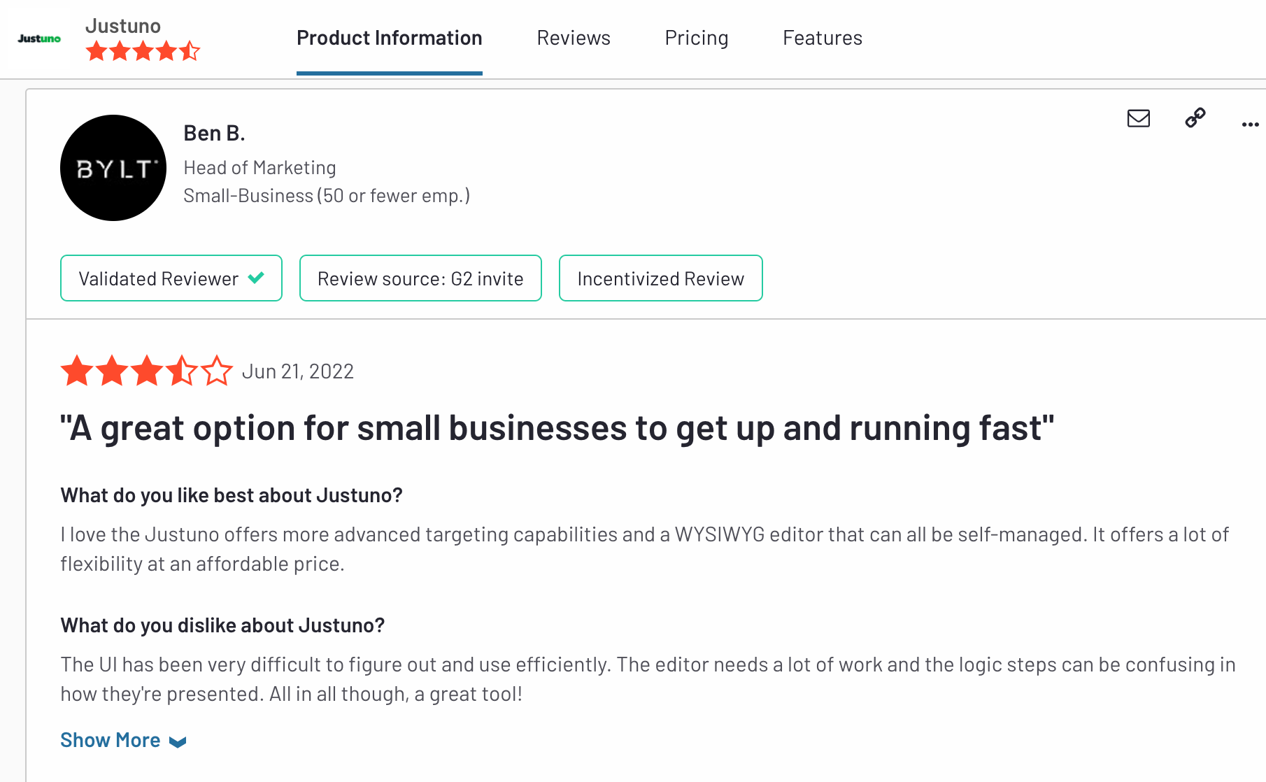 Justuno G2 review - 3.5 stars - The UI has been very difficult to figure out and use efficiently