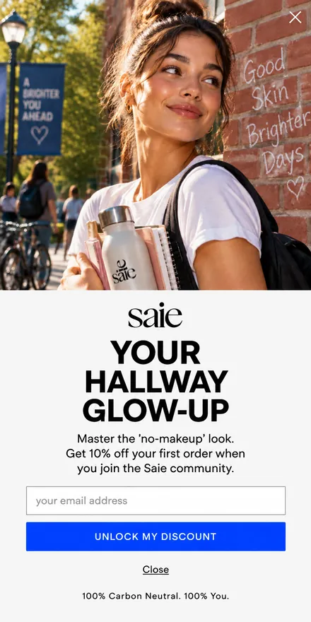 Welcome offer email popup on a phone