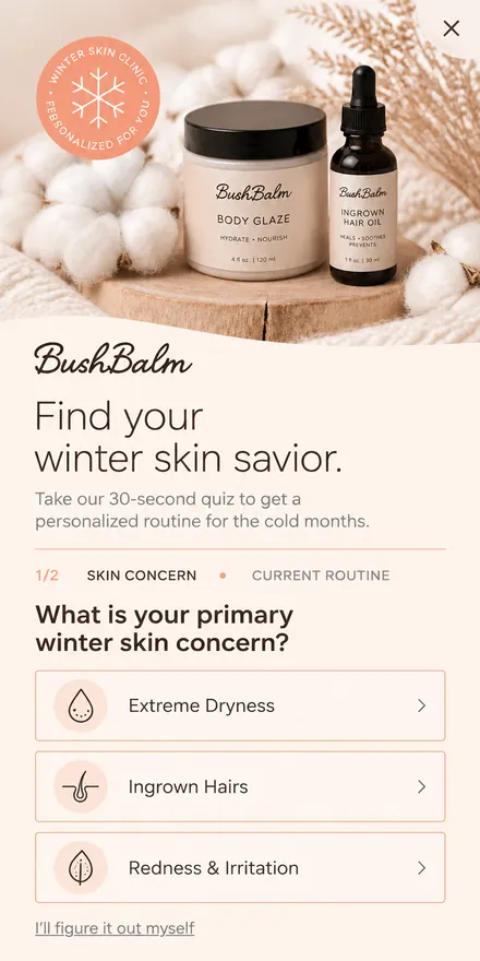 Skincare quiz popup on a phone