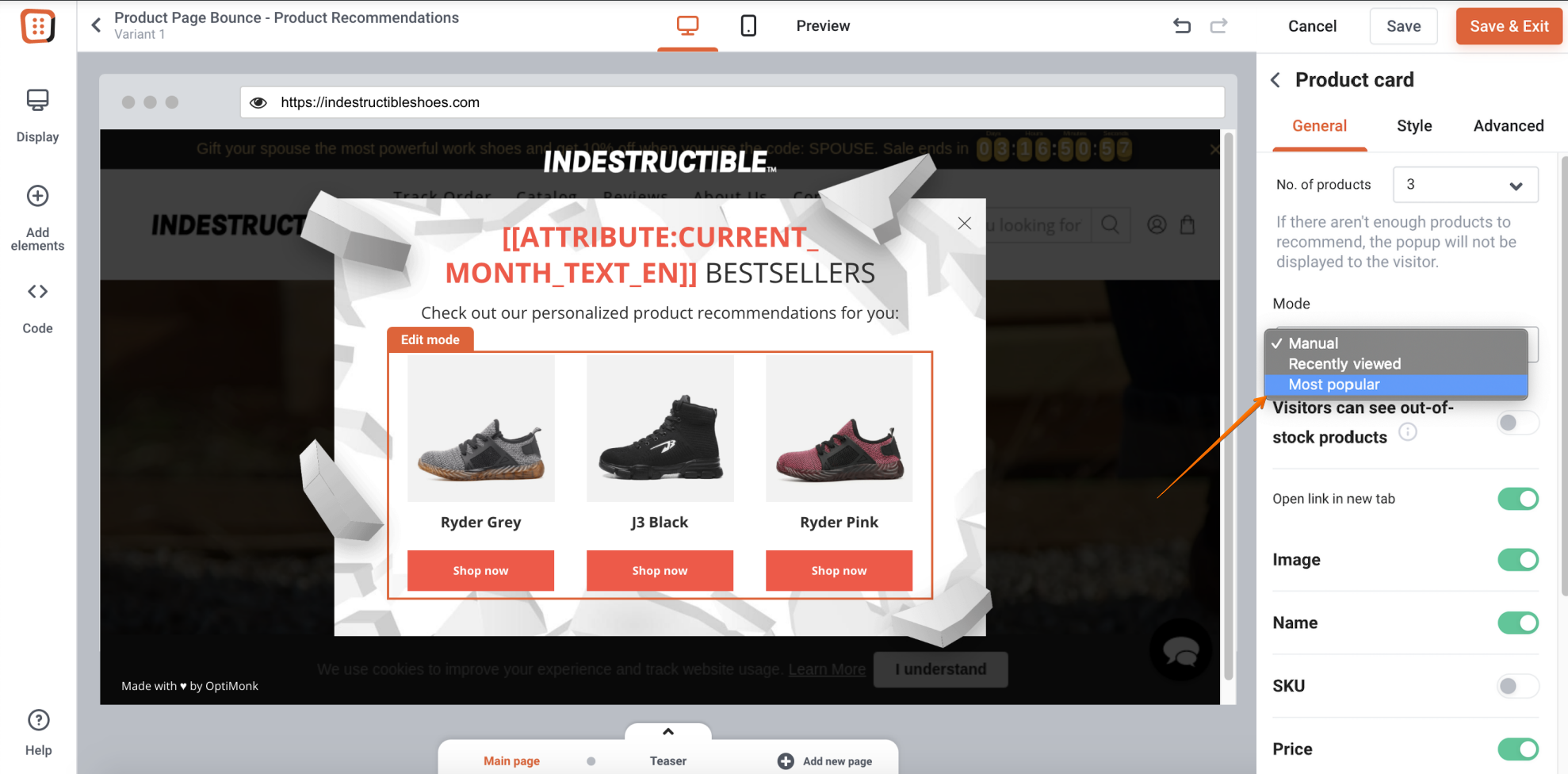 Product Recommender popup