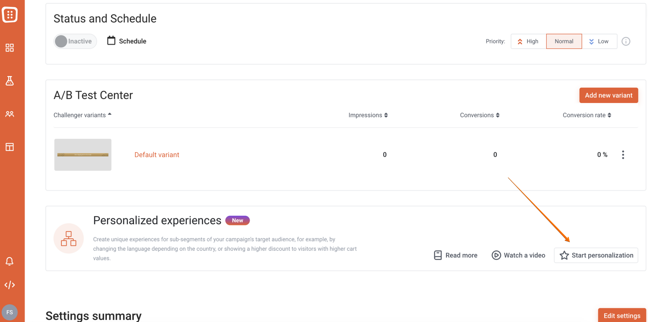Create a new Personalized Experience