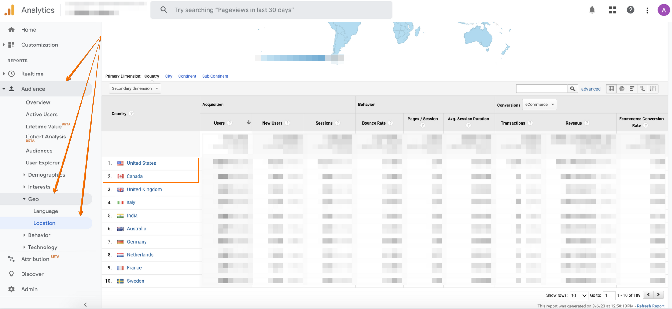 Check the top locations where your visitors are coming from