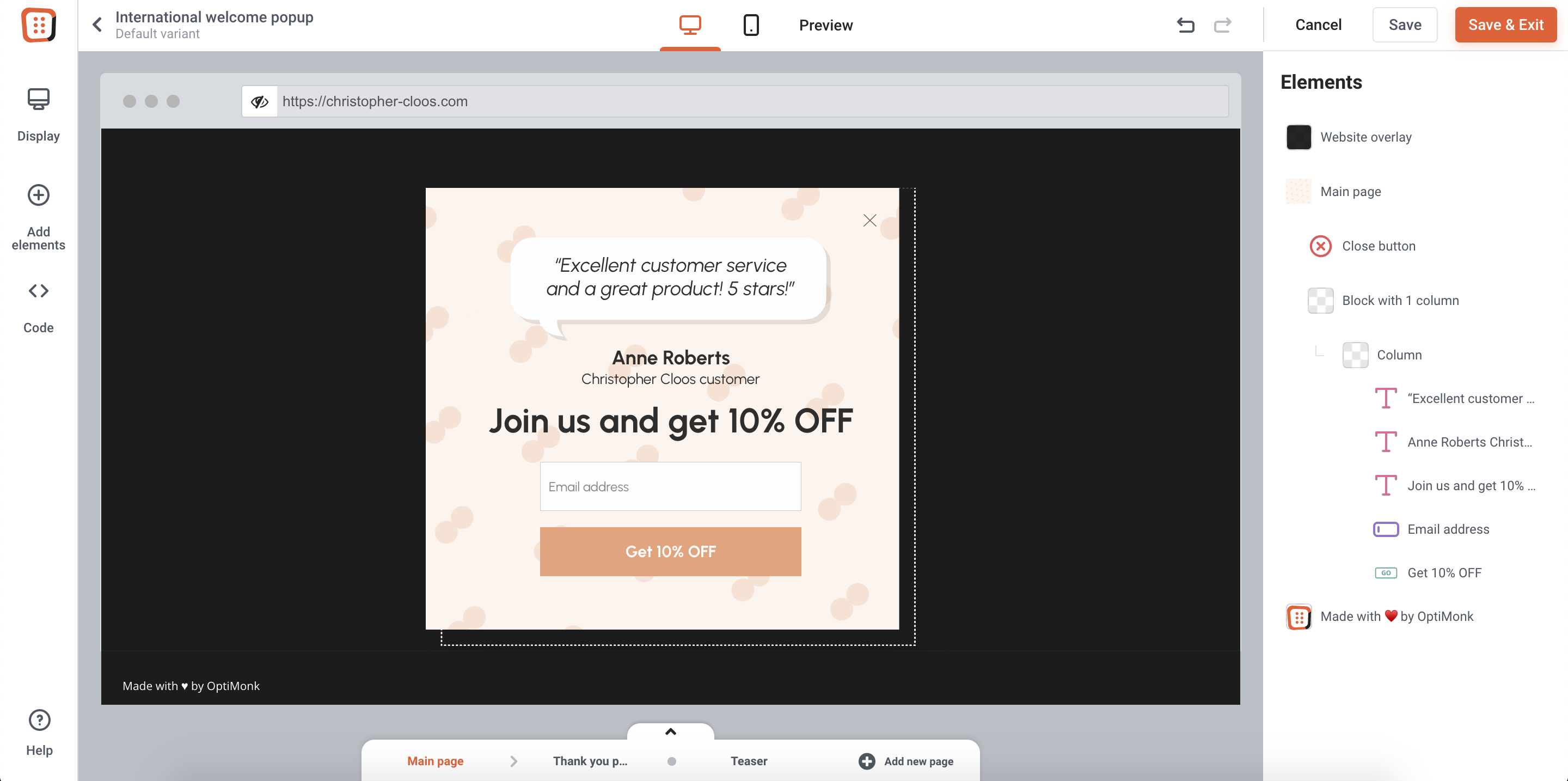 Create regular welcome popup