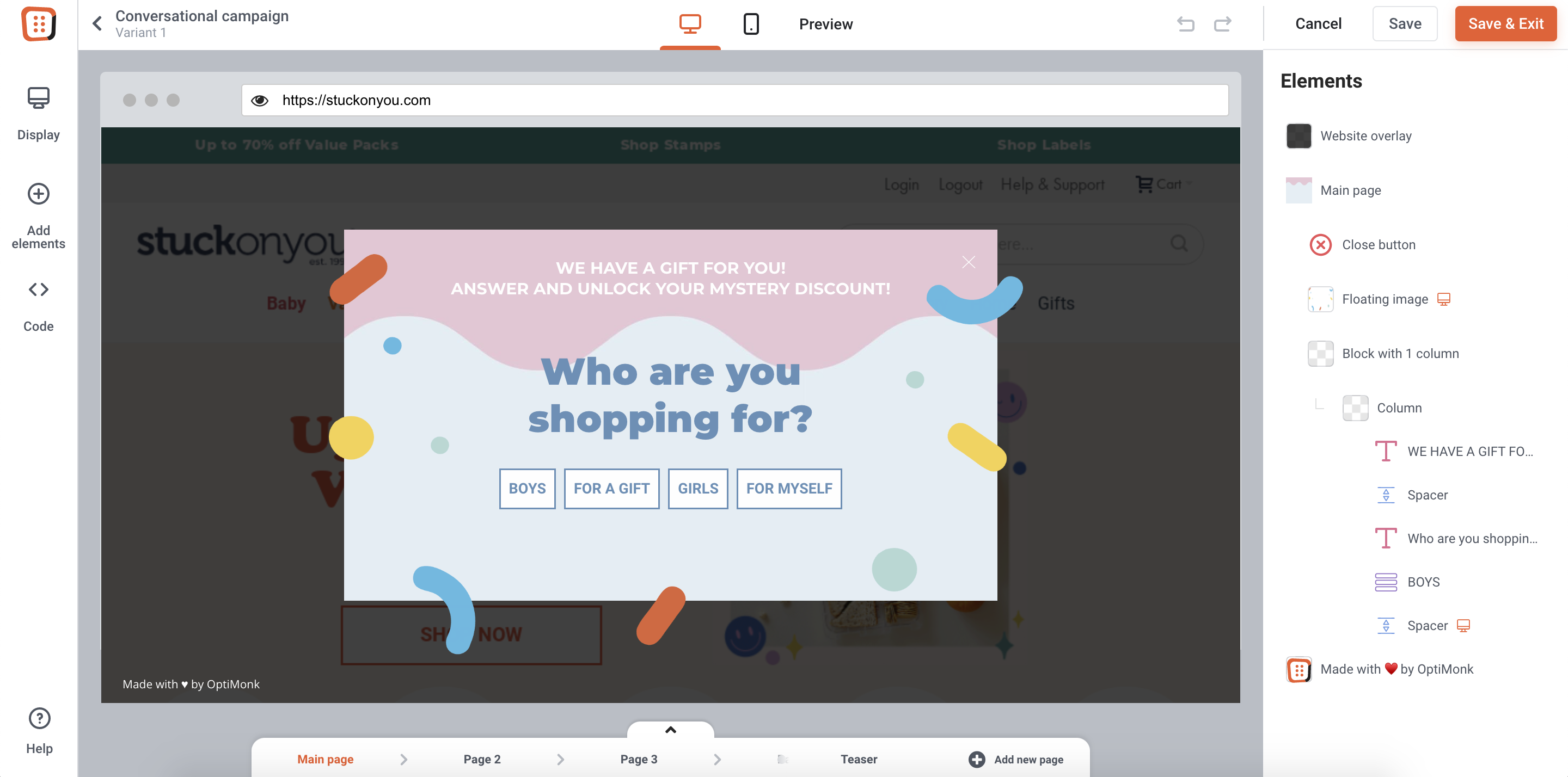 conversational popup campaign