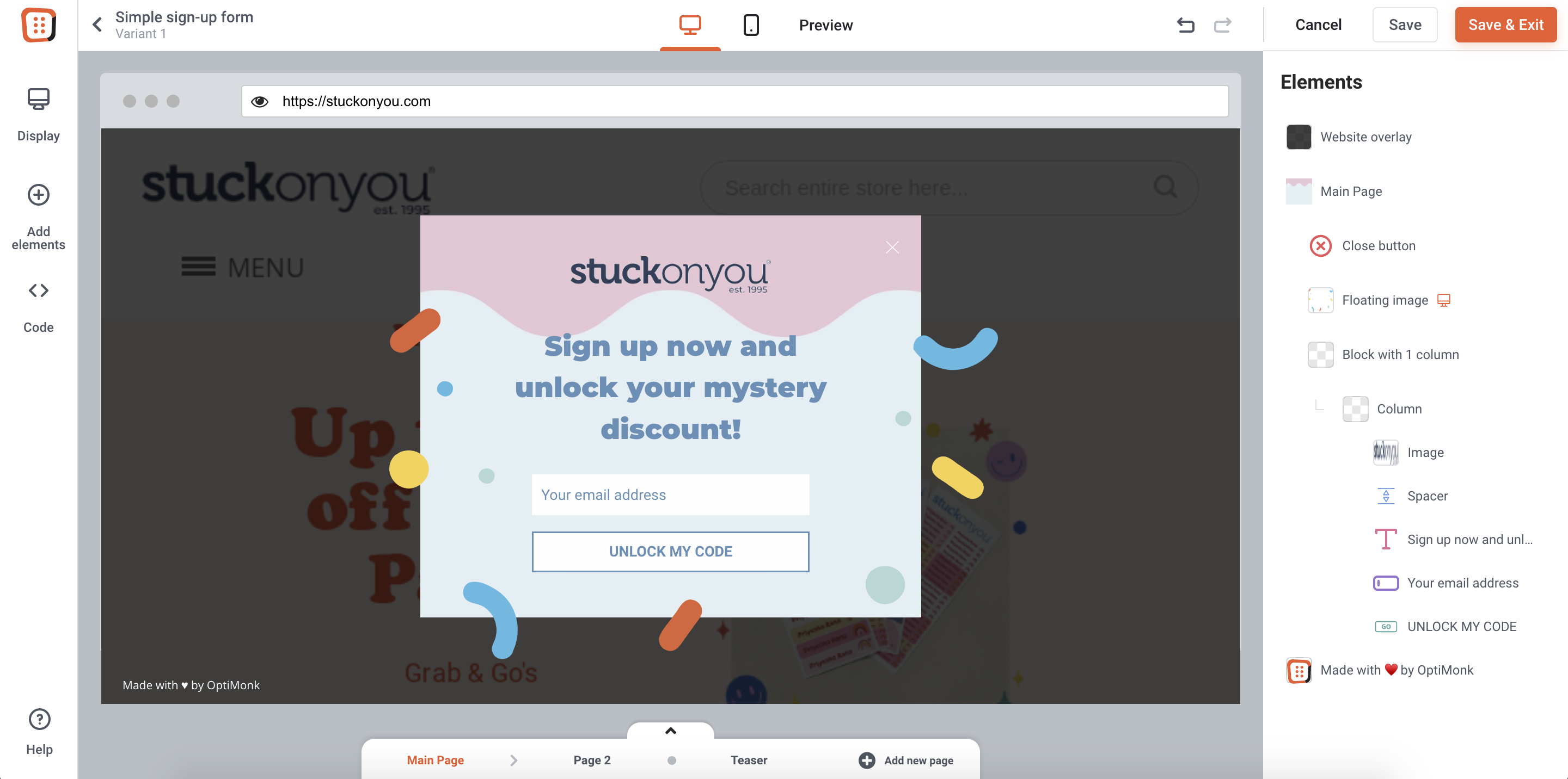 email sign-up form